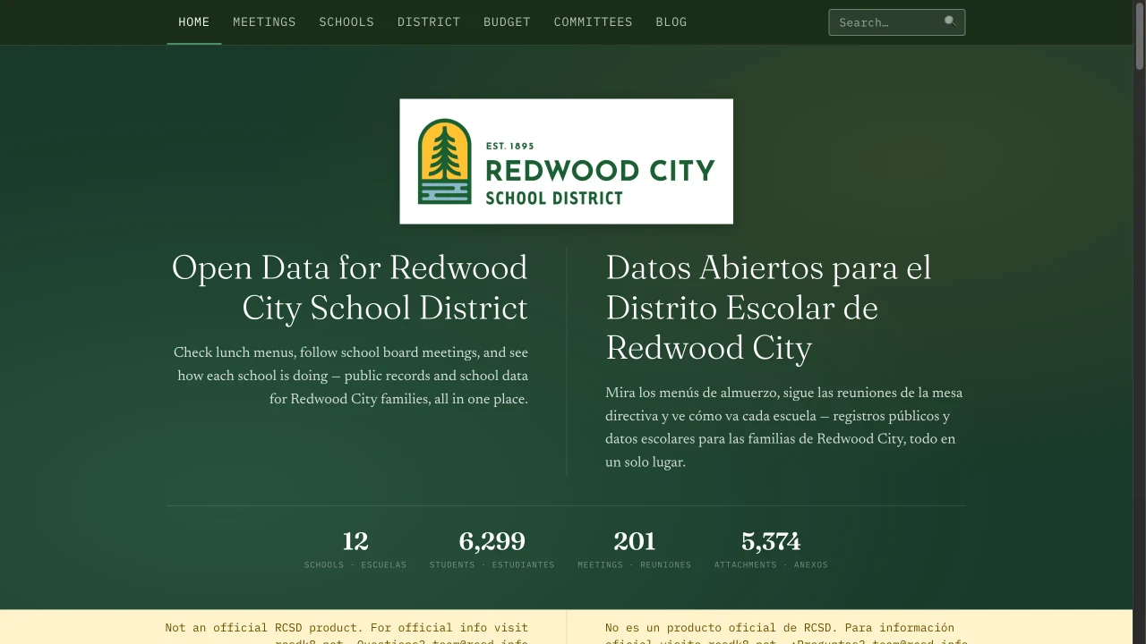 RCSD Open Data portal homepage