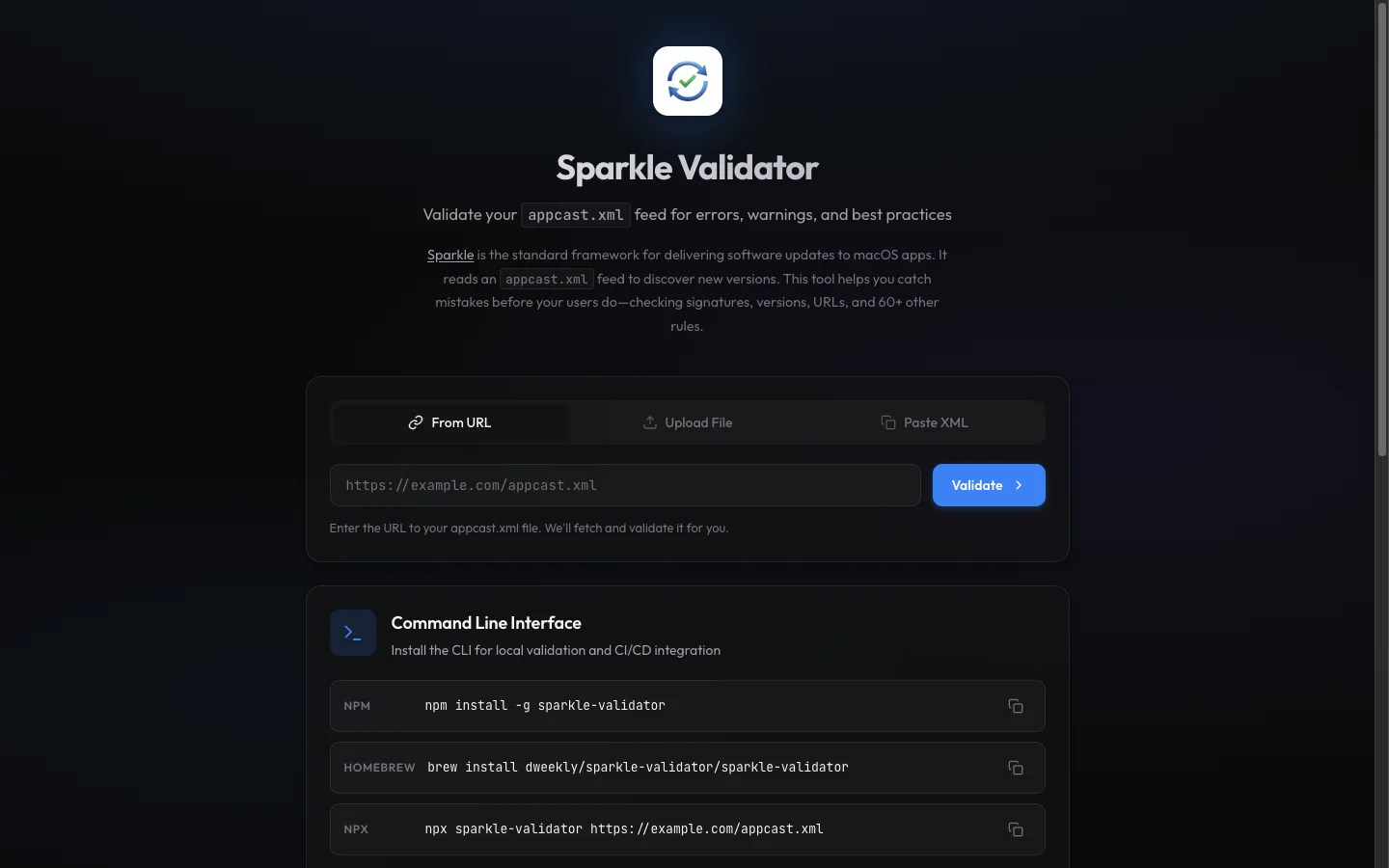 Sparkle Validator web app interface